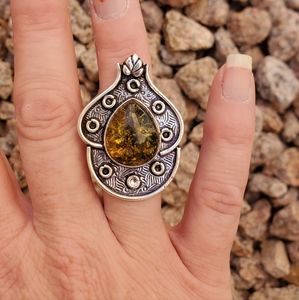 New Amber 925 Silver Ring.